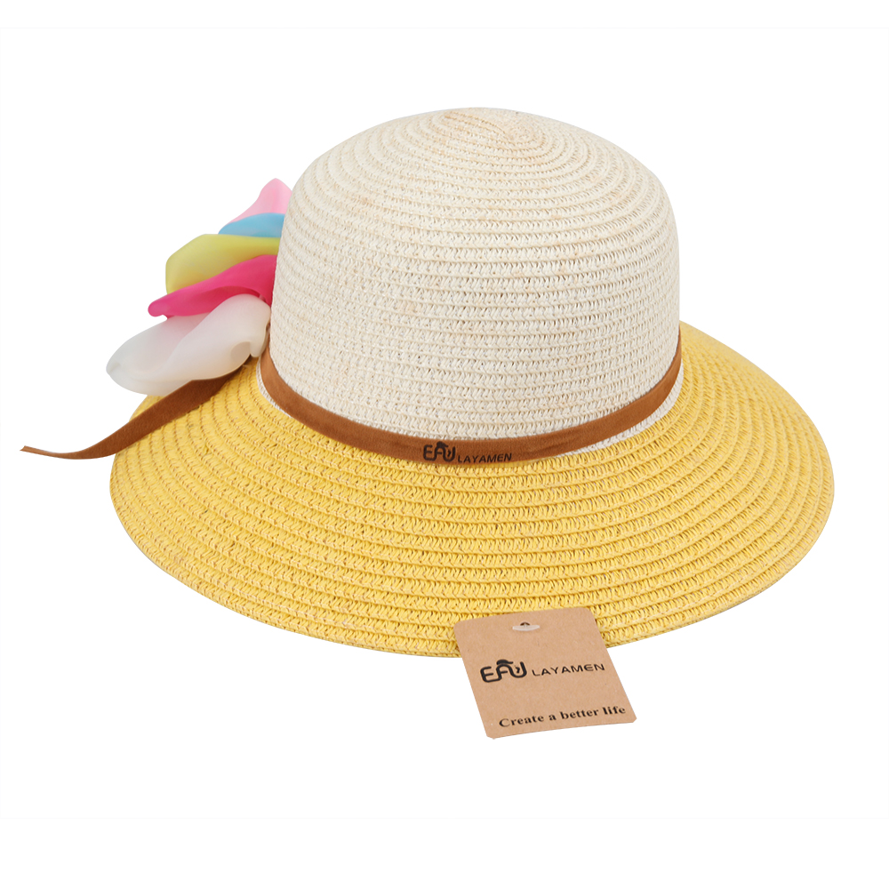EAUlayamen Straw hat sunscreen shade hat color matching flower princess hat summer beach hat