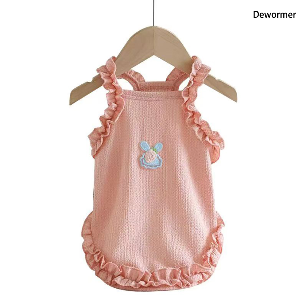 Dewormer Cute Puppy Clothes for Small Dogs, Summer Breathable Cotton Dog Tank Top Vest, Pink Ruffle Shirt with Bunny Appliqué for Daily Wear & Walking Dewormer Cute Puppy Clothes for Small Dogs, Summer Breathable Cotton Dog Tank Top Vest, Pink Ruffle Shirt with Bunny Appliqué for Daily Wear & Walking