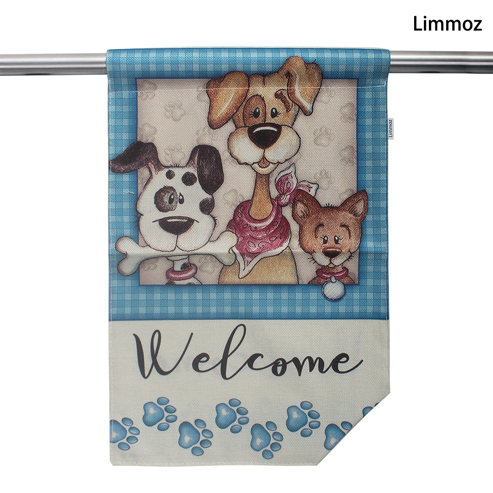 Limmoz Cute Dogs Welcome Fabric Garden Flag – Double Sided Home Decor for for Garden, Balcony, Outdoor Living Spaces 12x18inch Limmoz Cute Dogs Welcome Fabric Garden Flag – Double Sided Home Decor for for Garden, Balcony, Outdoor Living Spaces 12x18inch