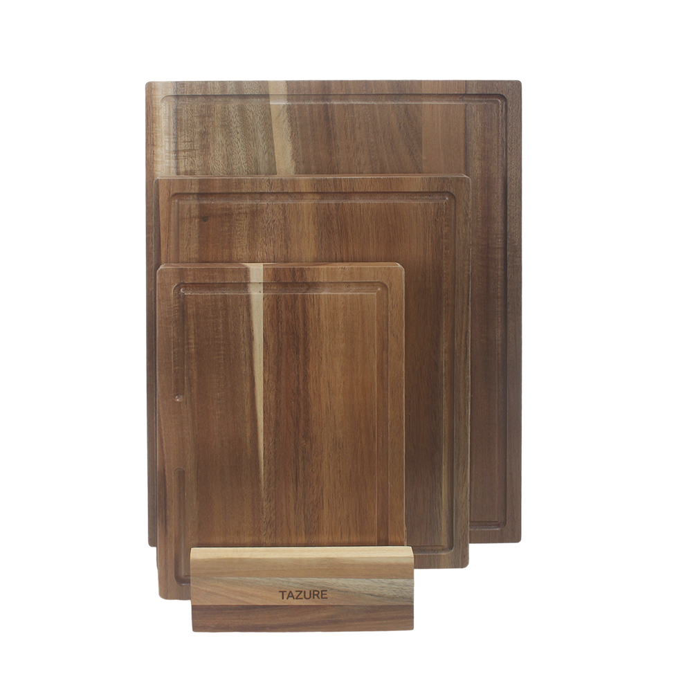 TAZURE 3-Piece Wood Cutting Board Set with Holder,Kitchen Chopping Boards with Juice Grooves,Ideal for Meat, Vegetables, Bread, and as a Charcuterie Platter TAZURE 3-Piece Wood Cutting Board Set with Holder,Kitchen Chopping Boards with Juice Grooves,Ideal for Meat, Vegetables, Bread, and as a Charcuterie Platter