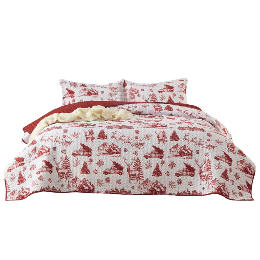 DreLunis Farmhouse Christmas Bed Quilt with Vintage Truck,Tree Pattern,Reindeer & Mountain - Elegant Red & White Farmhouse Style Bedding for Guest Room & Master Bedroom - Lightweight Warm DreLunis Farmhouse Christmas Bed Quilt with Vintage Truck,Tree Pattern,Reindeer & Mountain - Elegant Red & White Farmhouse Style Bedding for Guest Room & Master Bedroom - Lightweight Warm