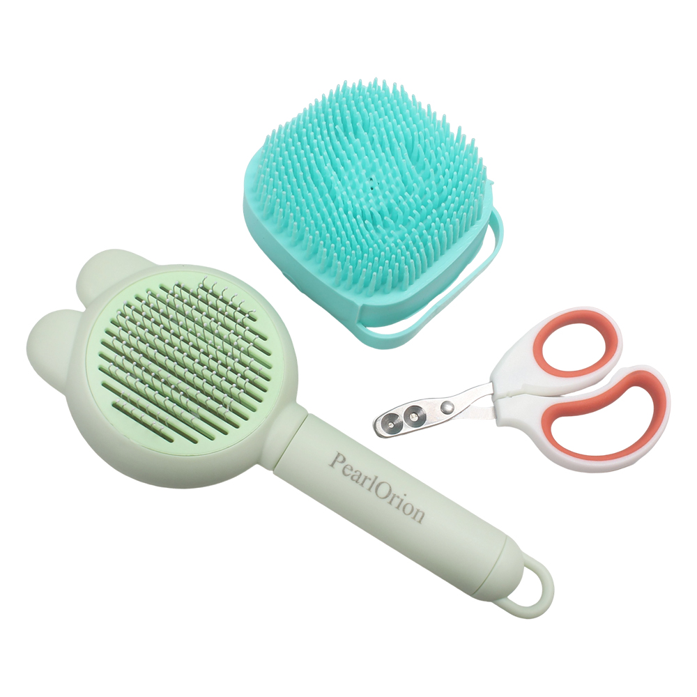 PearlOrion Pet Grooming Tools Kit with Self-Cleaning Slicker Brush, Silicone Bath Scrubber, and Nail Clippers for Dogs & Cats – Essential Combs and Brushes for Daily Grooming PearlOrion Pet Grooming Tools Kit with Self-Cleaning Slicker Brush, Silicone Bath Scrubber, and Nail Clippers for Dogs & Cats – Essential Combs and Brushes for Daily Grooming