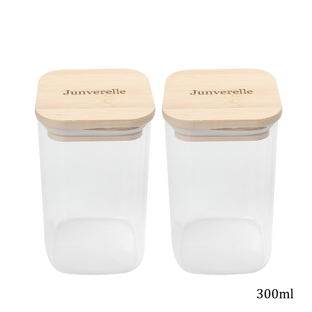 Junverelle Square Glass Canisters with Bamboo Lids - Airtight Food Storage Containers for Kitchen Use - Coffee, Tea, Sugar, Flour, Spices & Pantry Organization - 300ml 2-Pack Junverelle Square Glass Canisters with Bamboo Lids - Airtight Food Storage Containers for Kitchen Use - Coffee, Tea, Sugar, Flour, Spices & Pantry Organization - 300ml 2-Pack
