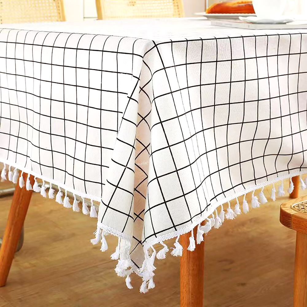 Lifaith Cotton Linen Tablecloth - Plaid Style Decorative Tablecloth Washable Table Cover for Home Dining, Wedding Banquets, Parties and More -White.