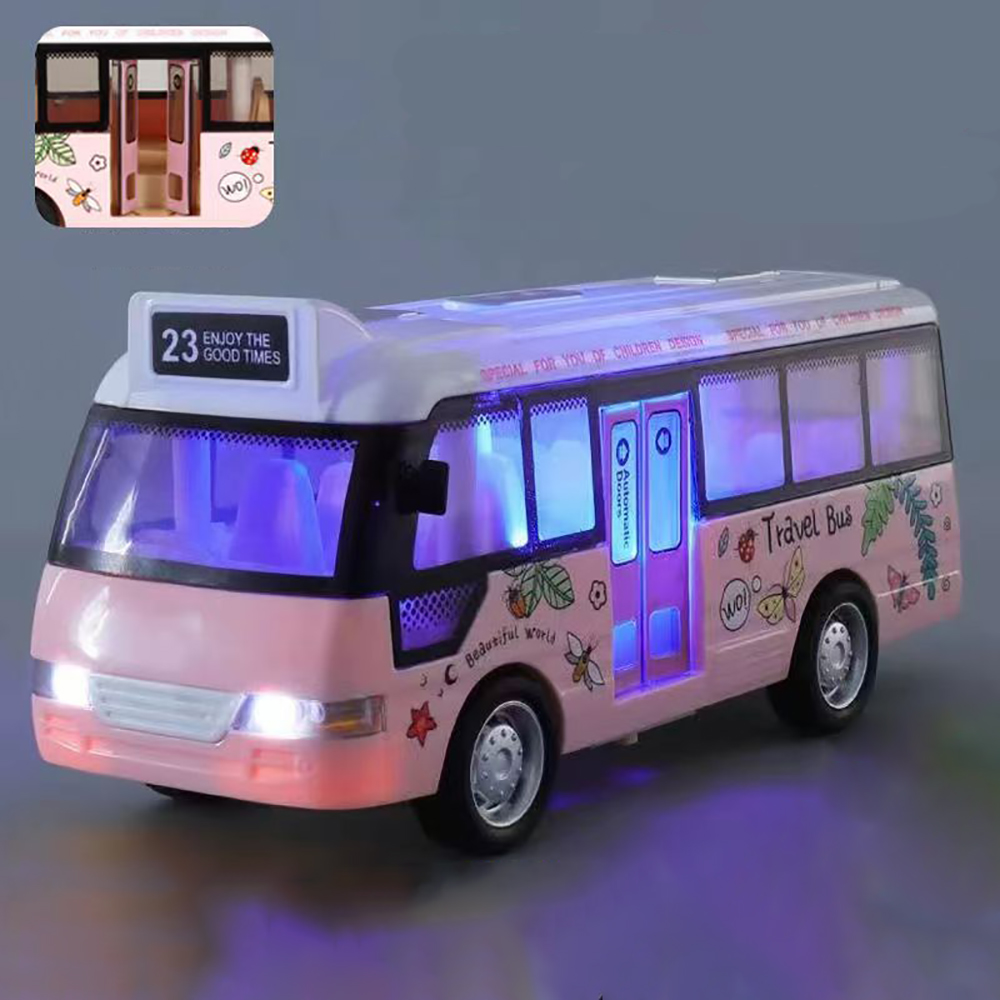 Mockie Children's toy sound and light bus toy car fall-resistant simulation bus door open car model.