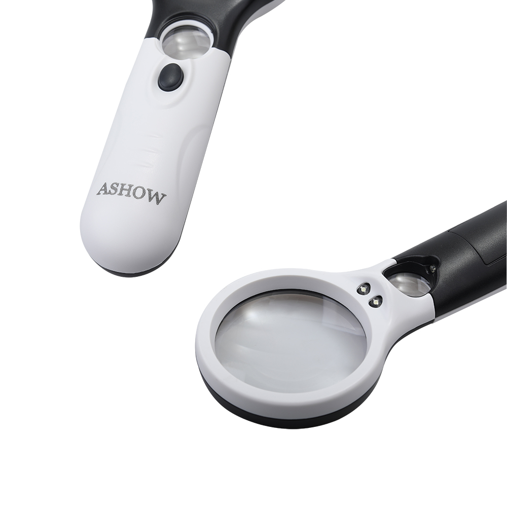 ASHOW high-definition magnifying lens, Portable hand-held magnifying glass with LED lighting, 45x magnifying glass, high-definition reading for children and the elderly.