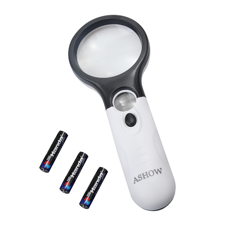 ASHOW high-definition magnifying lens, Portable hand-held magnifying glass with LED lighting, 45x magnifying glass, high-definition reading for children and the elderly.