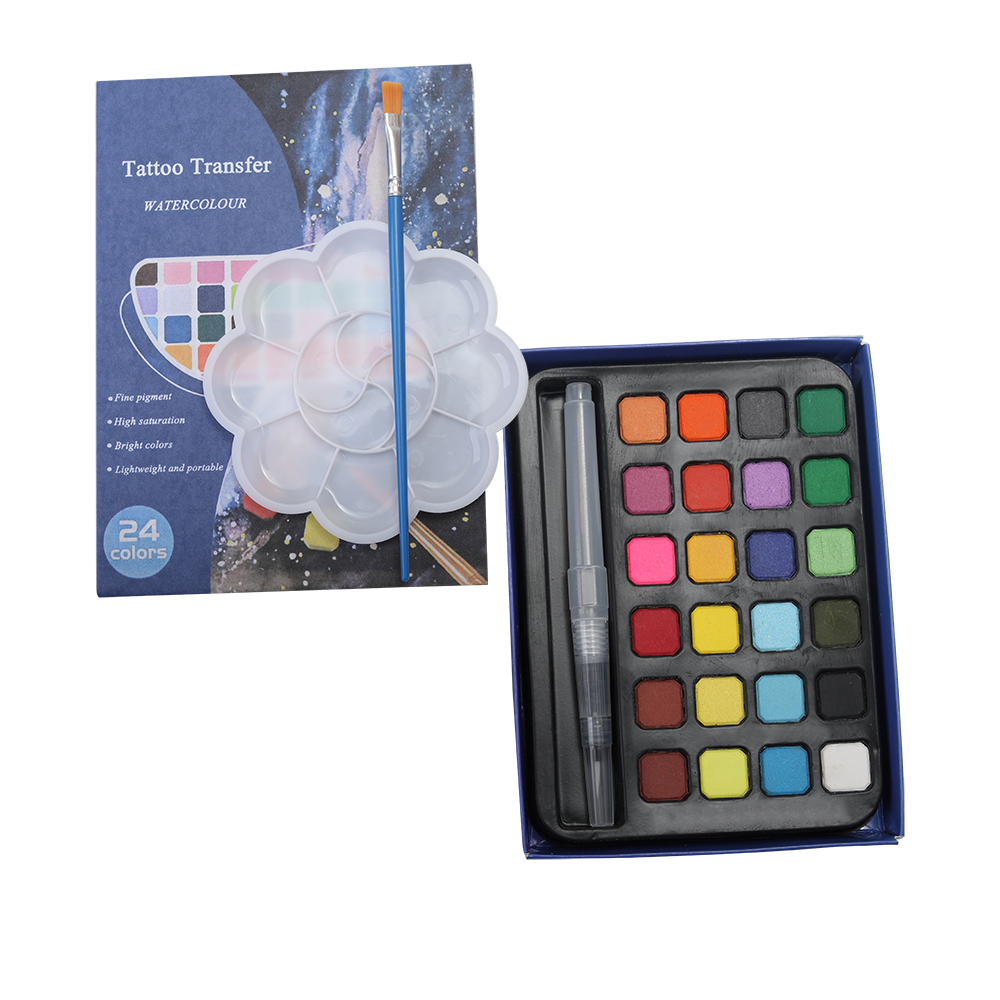 Tattoo Transfer Full set of watercolor pigments 24 color children's washable non-toxic gouache watercolor pigments for painting
