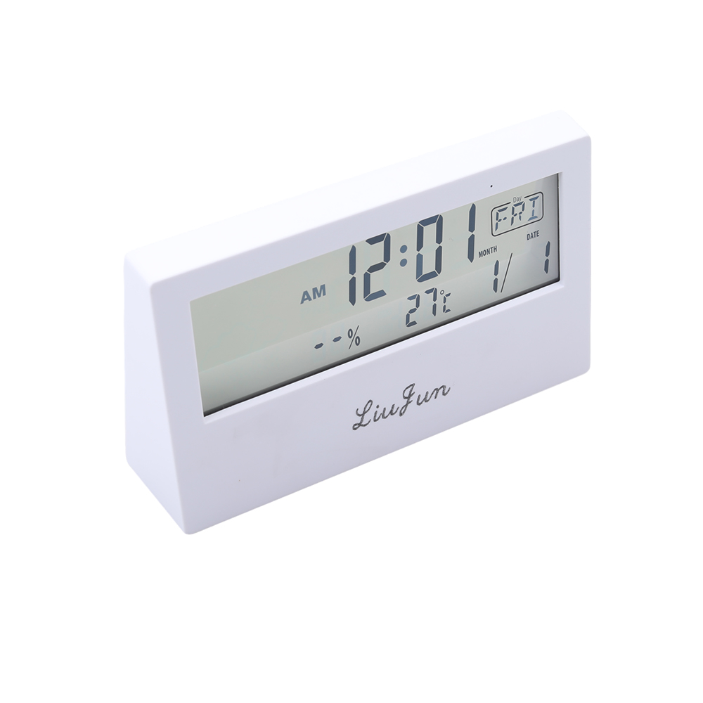 LIU JUN Alarm clock, weather clock, desktop digital minimalist alarm clock, student luminous transparent version