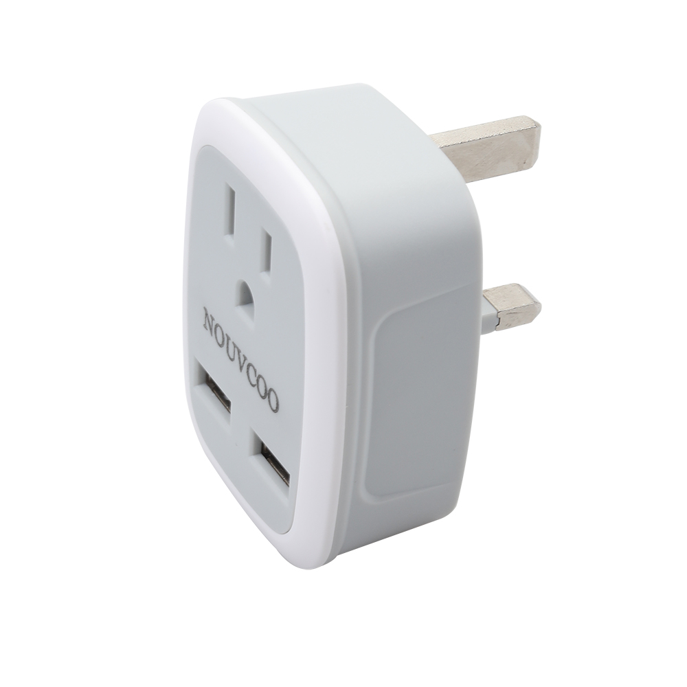 NOUVCOO Electrical plugs and sockets，Wall Charger Plug Outlet with 2 USB, US to UK Ireland Plug Adapter for Office, Home,Travel.