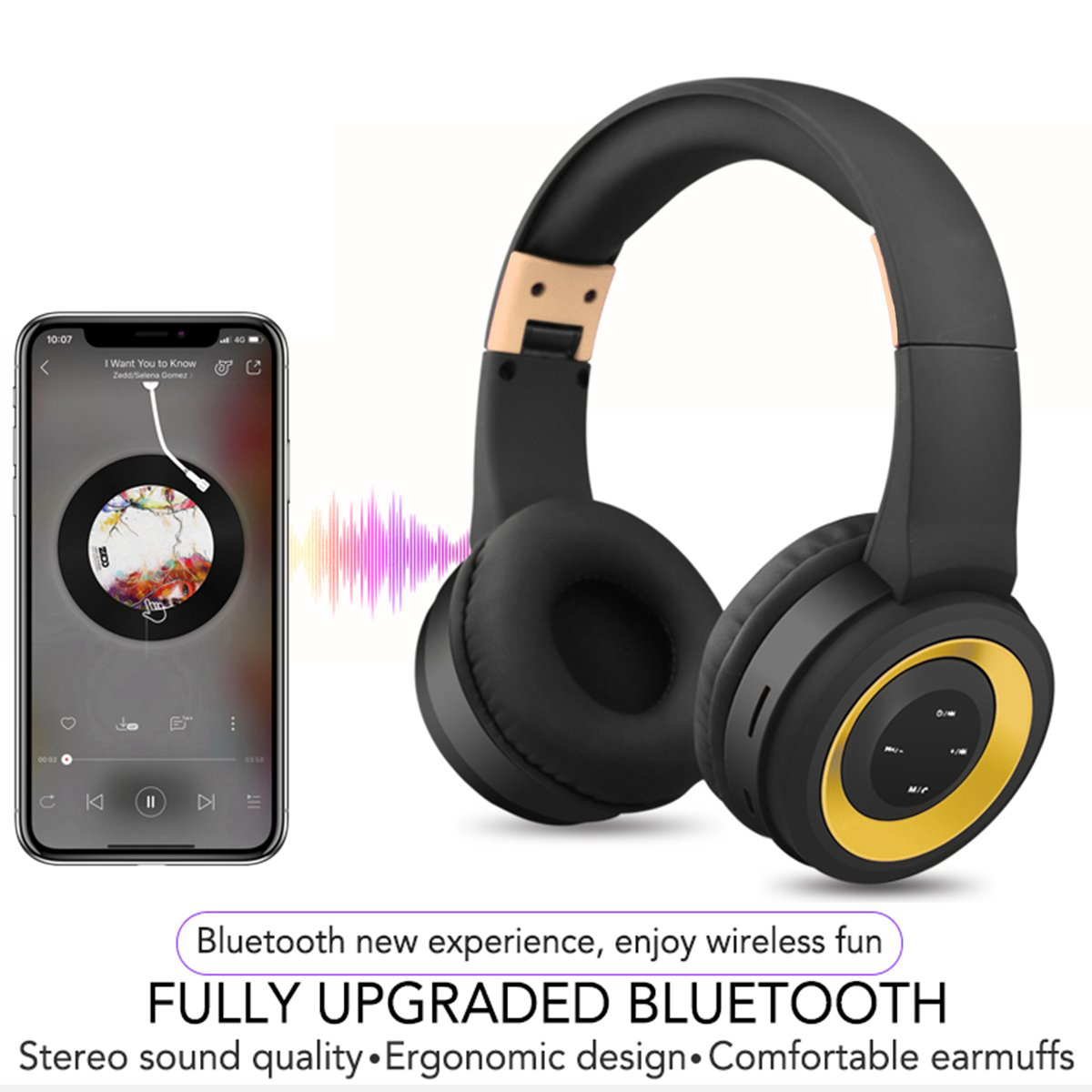 Foldable Bluetooth Headphones Over Ear Wireless Bluetooth Headset with Mic,TF Card Mode & Wired Mode