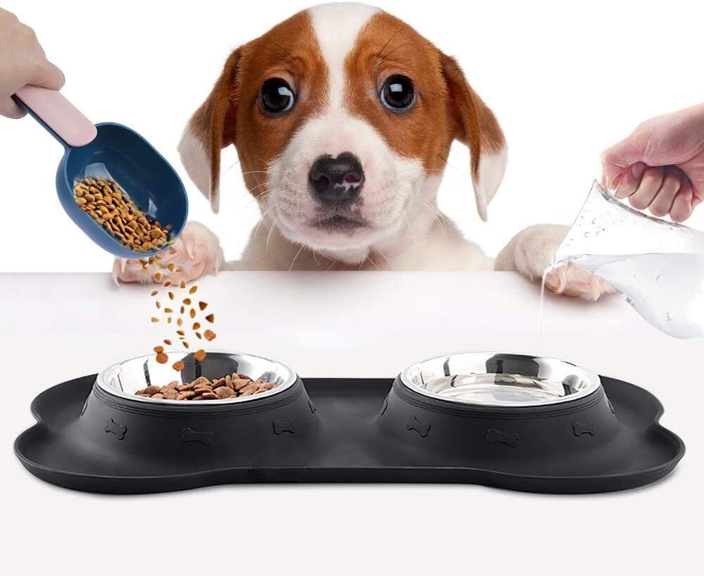 Hotokii Dog Bowl Stainless Steel Anti Gulp Pet Dog Cat Double Feeding Bowls