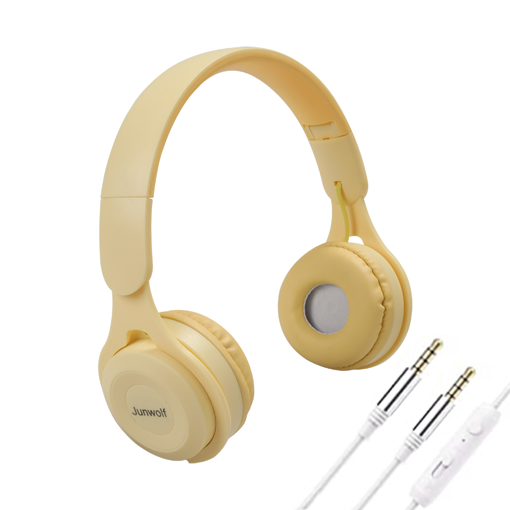 Junwolf Folding Lightweight Wired Headphones with Microphone and Volume Control for Tablets Chromebook, Smartphones, Laptop Computer, PC ,Mp3/4.